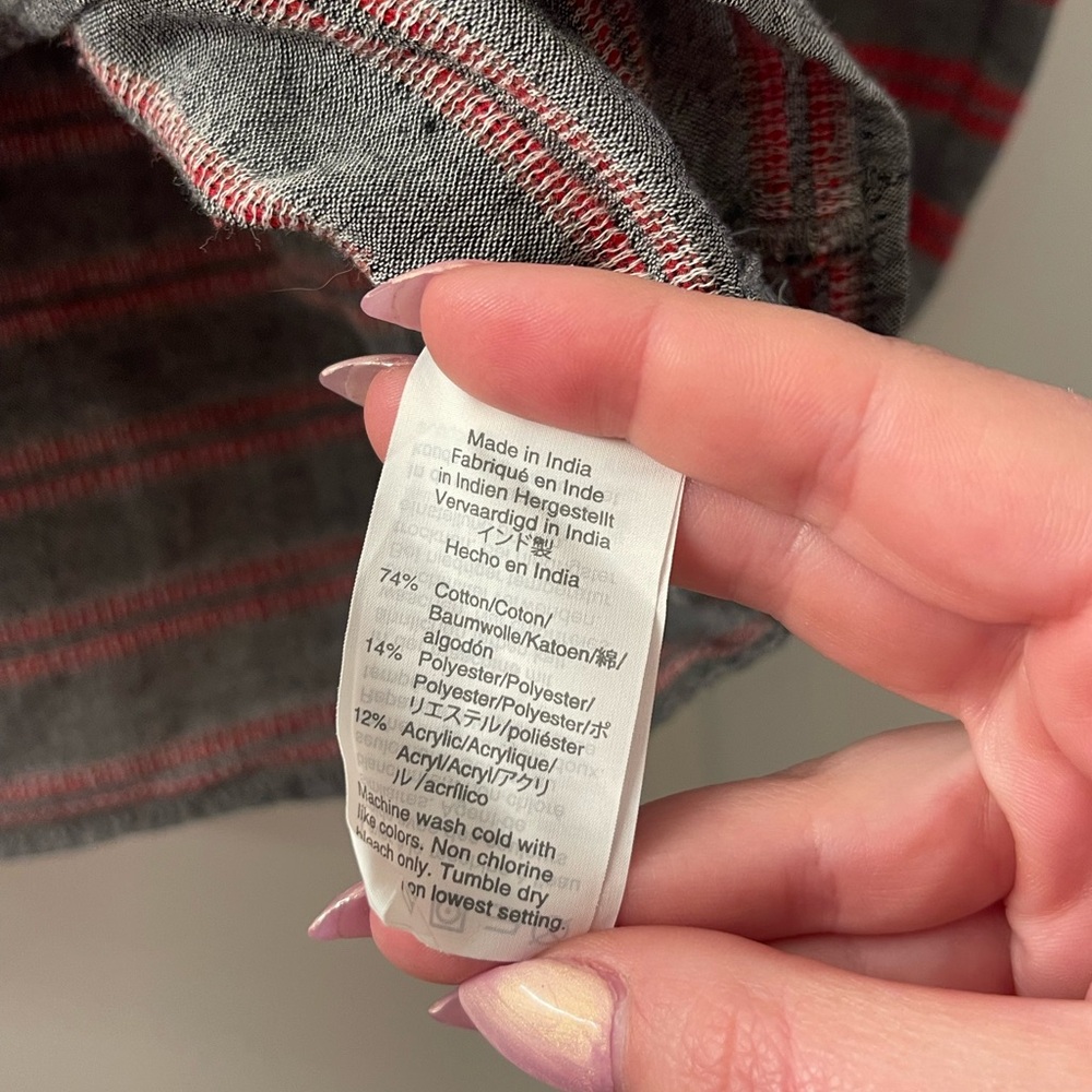 Madewell Gray and Pink Striped Peplum Pullover Blouse - Picture 3 of 4